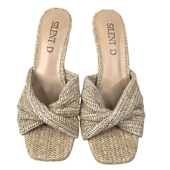 Silent D X Anthropologie Katie Raffia Tan Leather Wedge Sandals Size 37 US 6.5 - Picture 7 of 11